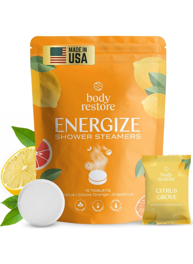 Body Restore Shower Steamers Aromatherapy 15 Pack - Christmas Stocking Stuffers for Men, Birthday Gifts for Women, White Elephant, Relaxation, Self Care - Citrus